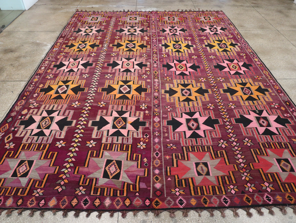 Vintage Turkish Flatweave Kilim Large Room Size Carpet, No.31831 - Gsblank