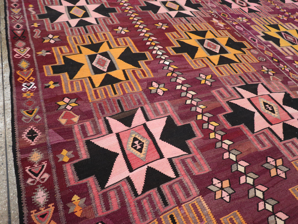 Vintage Turkish Flatweave Kilim Large Room Size Carpet, No.31831 - Gsblank
