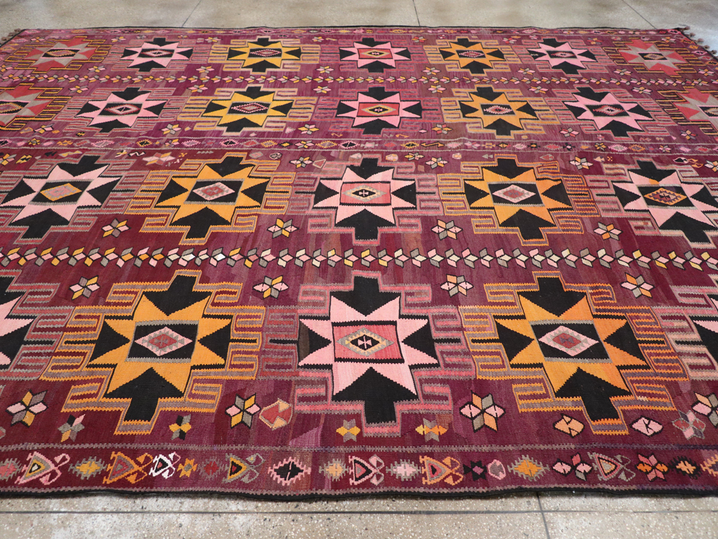 Vintage Turkish Flatweave Kilim Large Room Size Carpet, No.31831 - Gsblank