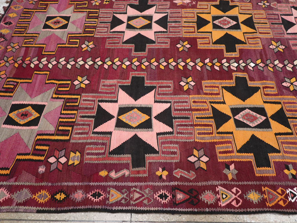 Vintage Turkish Flatweave Kilim Large Room Size Carpet, No.31831 - Gsblank