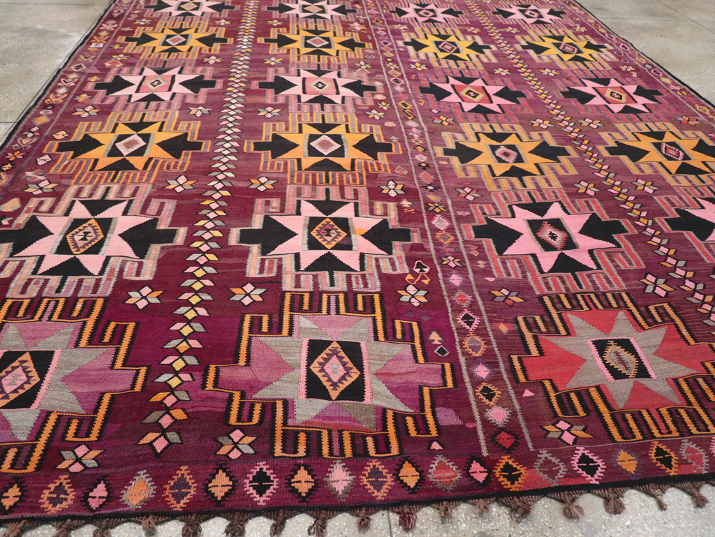 Vintage Turkish Flatweave Kilim Large Room Size Carpet, No.31831 - Gsblank