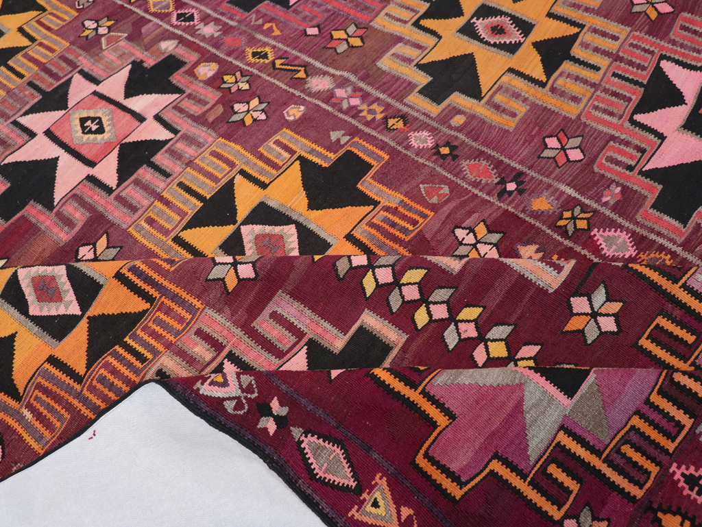 Vintage Turkish Flatweave Kilim Large Room Size Carpet, No.31831 - Gsblank