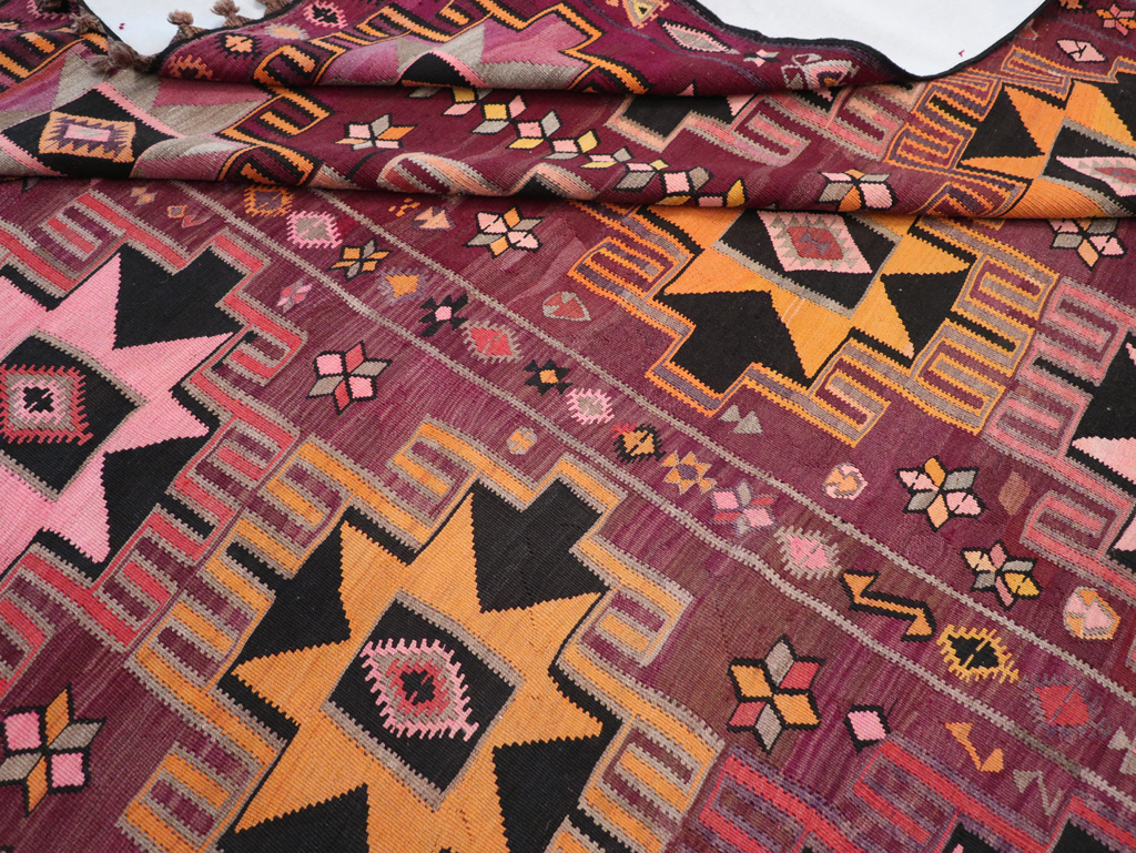 Vintage Turkish Flatweave Kilim Large Room Size Carpet, No.31831 - Gsblank