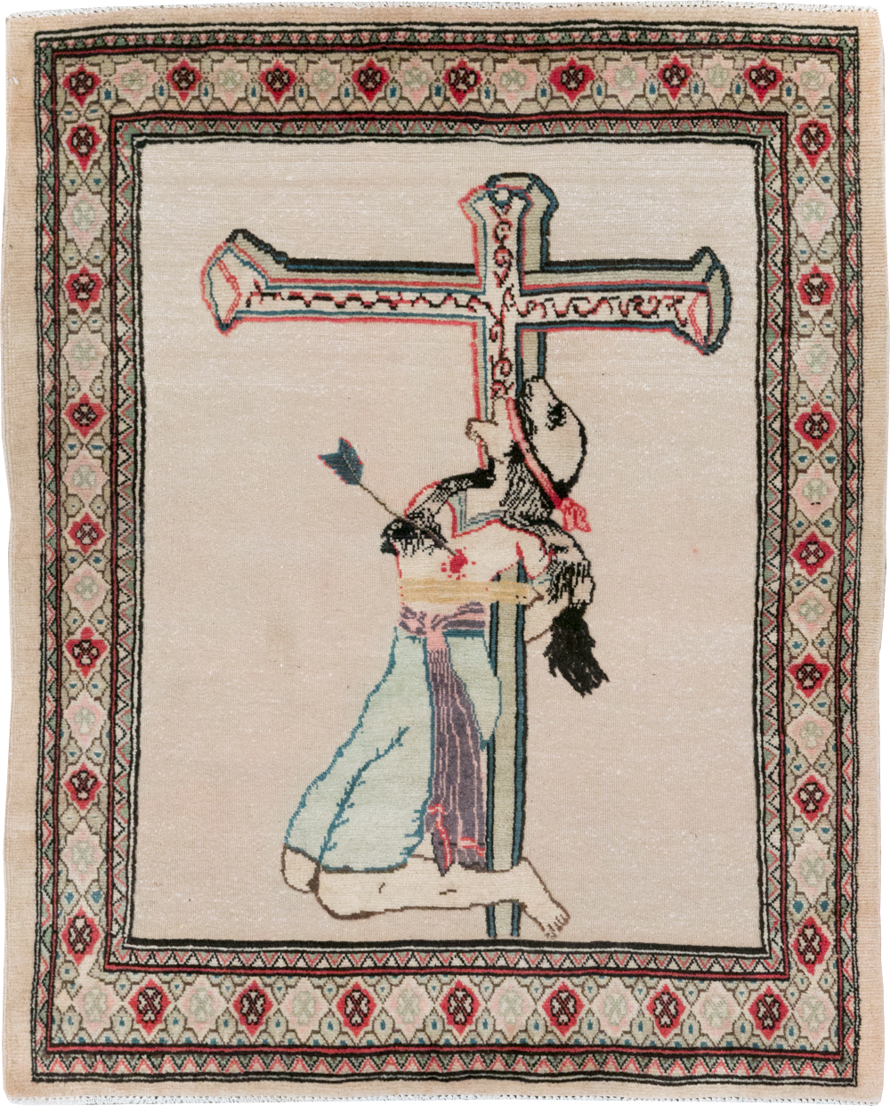 Vintage Persian Tabriz Souf Pictorial Throw Rug, No.31834 - Gsblank