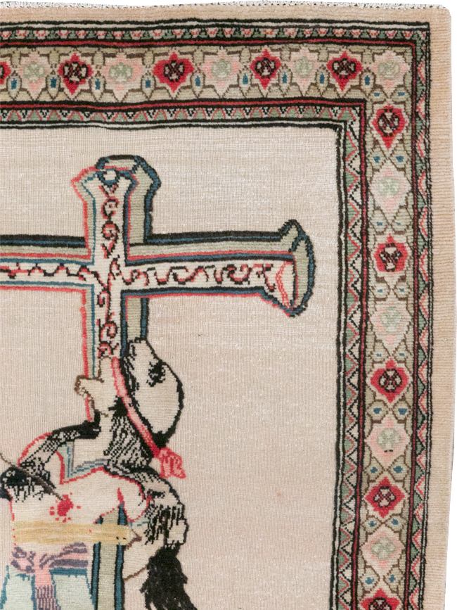 Vintage Persian Tabriz Souf Pictorial Throw Rug, No.31834 - Gsblank