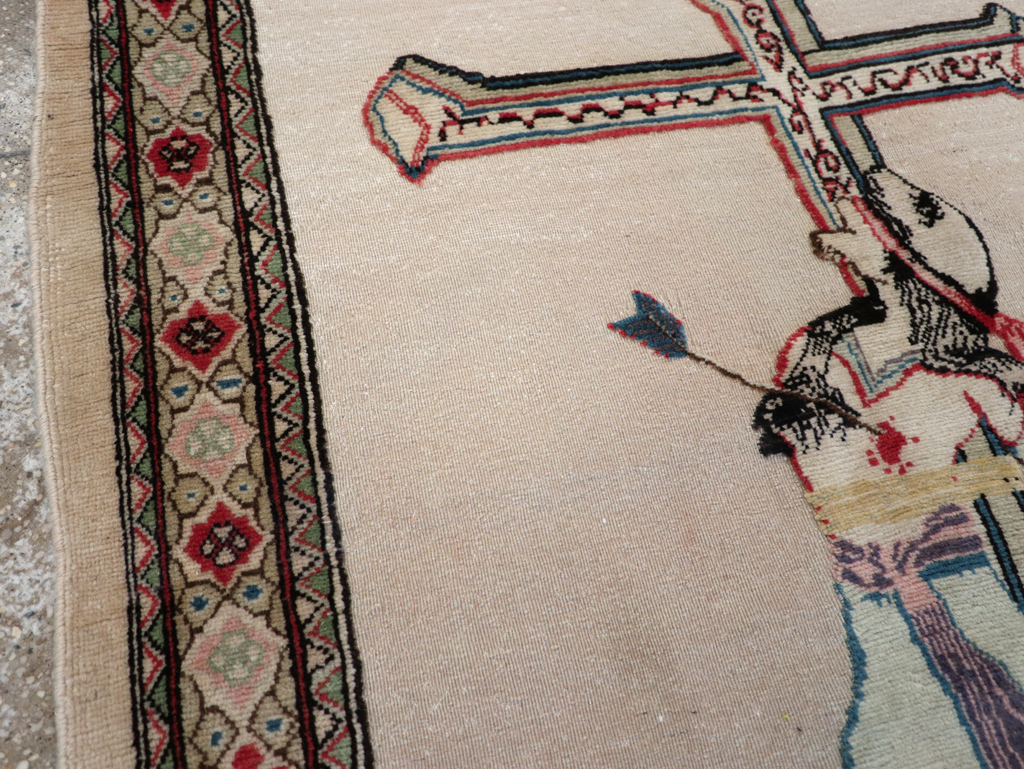 Vintage Persian Tabriz Souf Pictorial Throw Rug, No.31834 - Gsblank