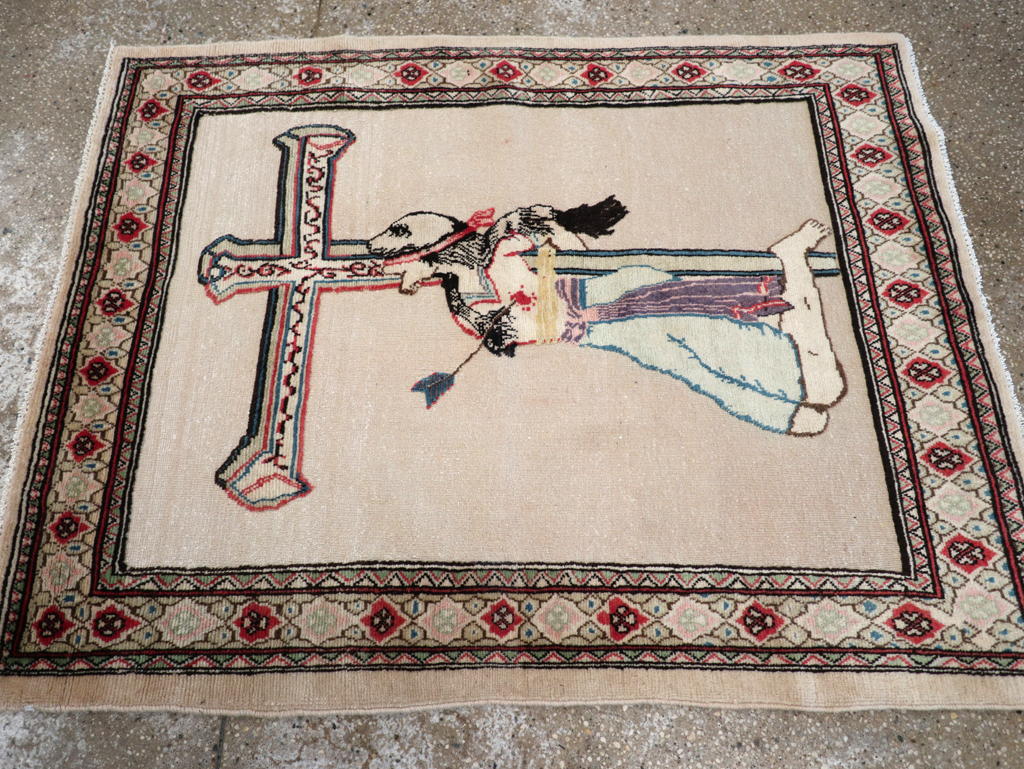 Vintage Persian Tabriz Souf Pictorial Throw Rug, No.31834 - Gsblank