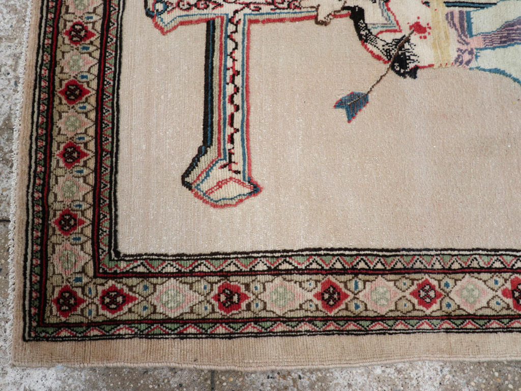 Vintage Persian Tabriz Souf Pictorial Throw Rug, No.31834 - Gsblank