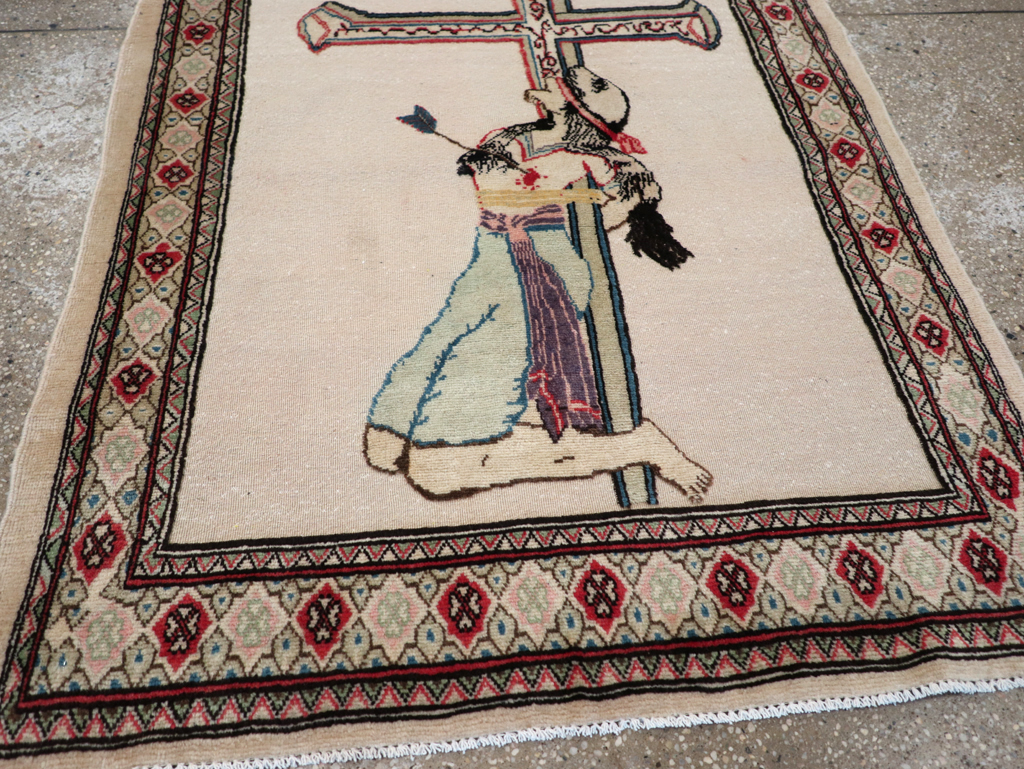 Vintage Persian Tabriz Souf Pictorial Throw Rug, No.31834 - Gsblank