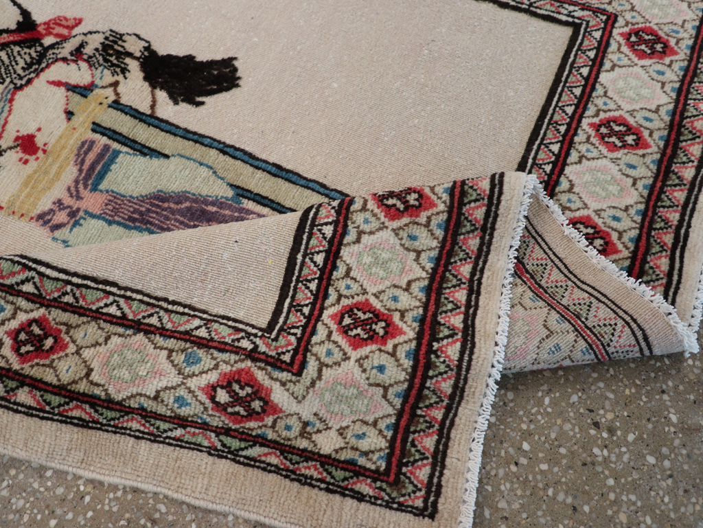 Vintage Persian Tabriz Souf Pictorial Throw Rug, No.31834 - Gsblank