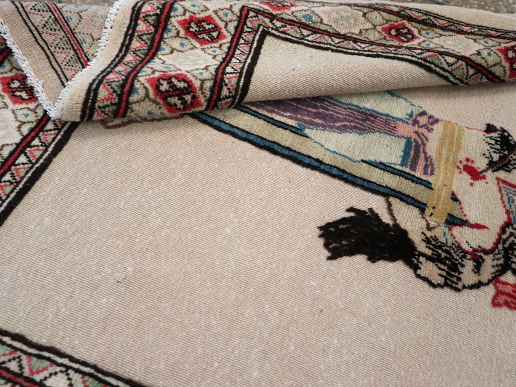 Vintage Persian Tabriz Souf Pictorial Throw Rug, No.31834 - Gsblank