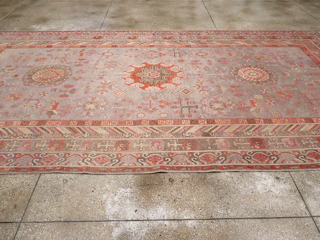 Antique East Turkestan Khotan Long and Narrow Carpet, No.31840 - Gsblank