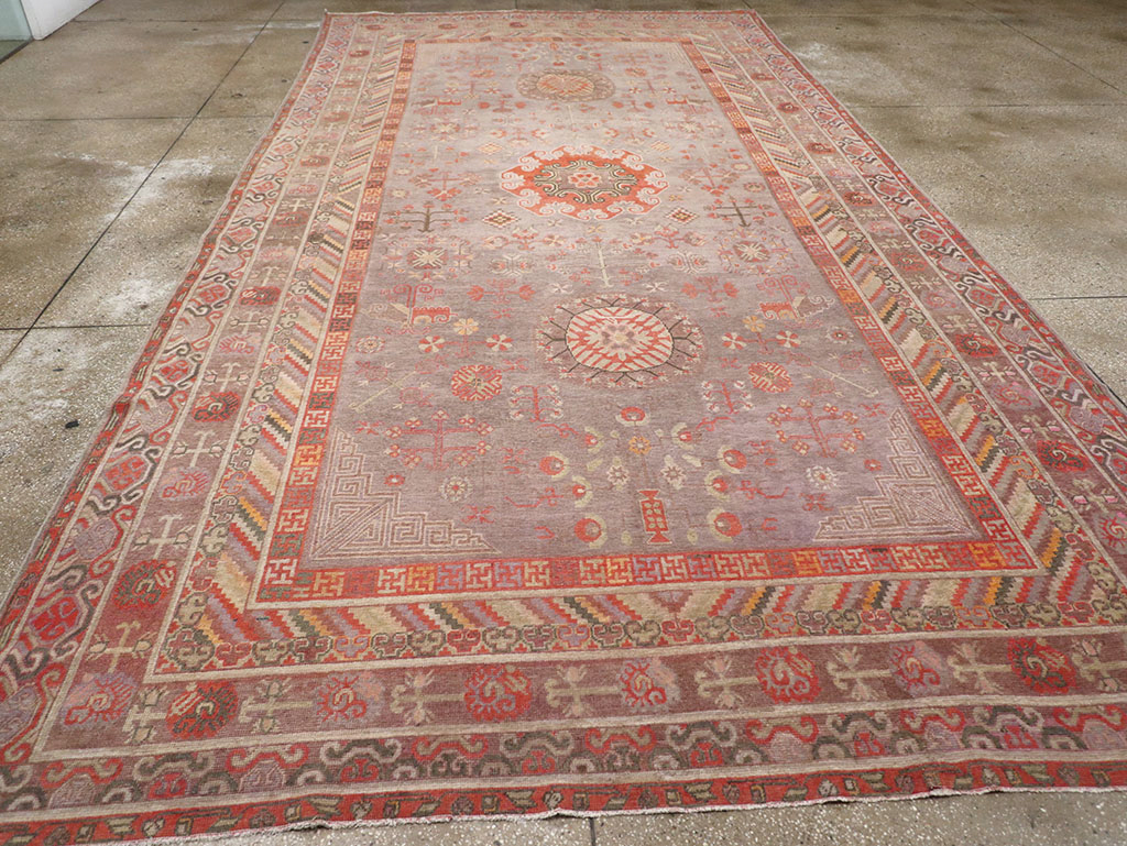 Antique East Turkestan Khotan Long and Narrow Carpet, No.31840 - Gsblank