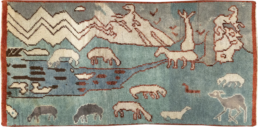 Vintage Turkish Anatolian Pictorial Throw Rug, No.31843 - Gsblank