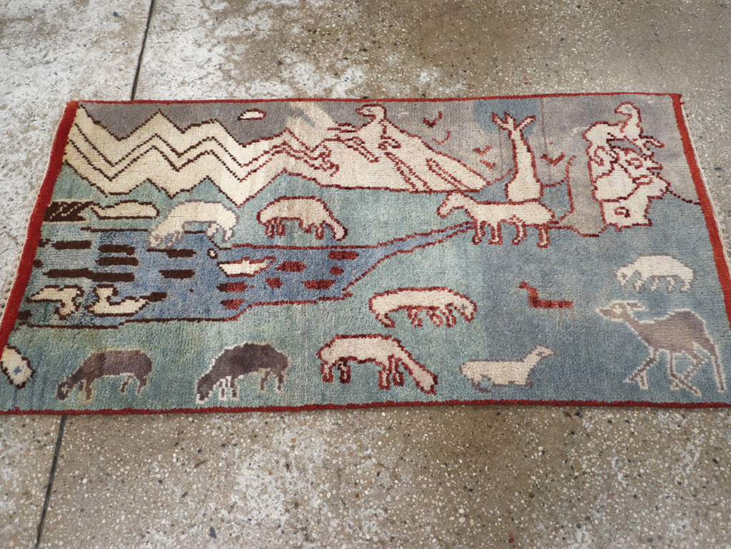 Vintage Turkish Anatolian Pictorial Throw Rug, No.31843 - Gsblank