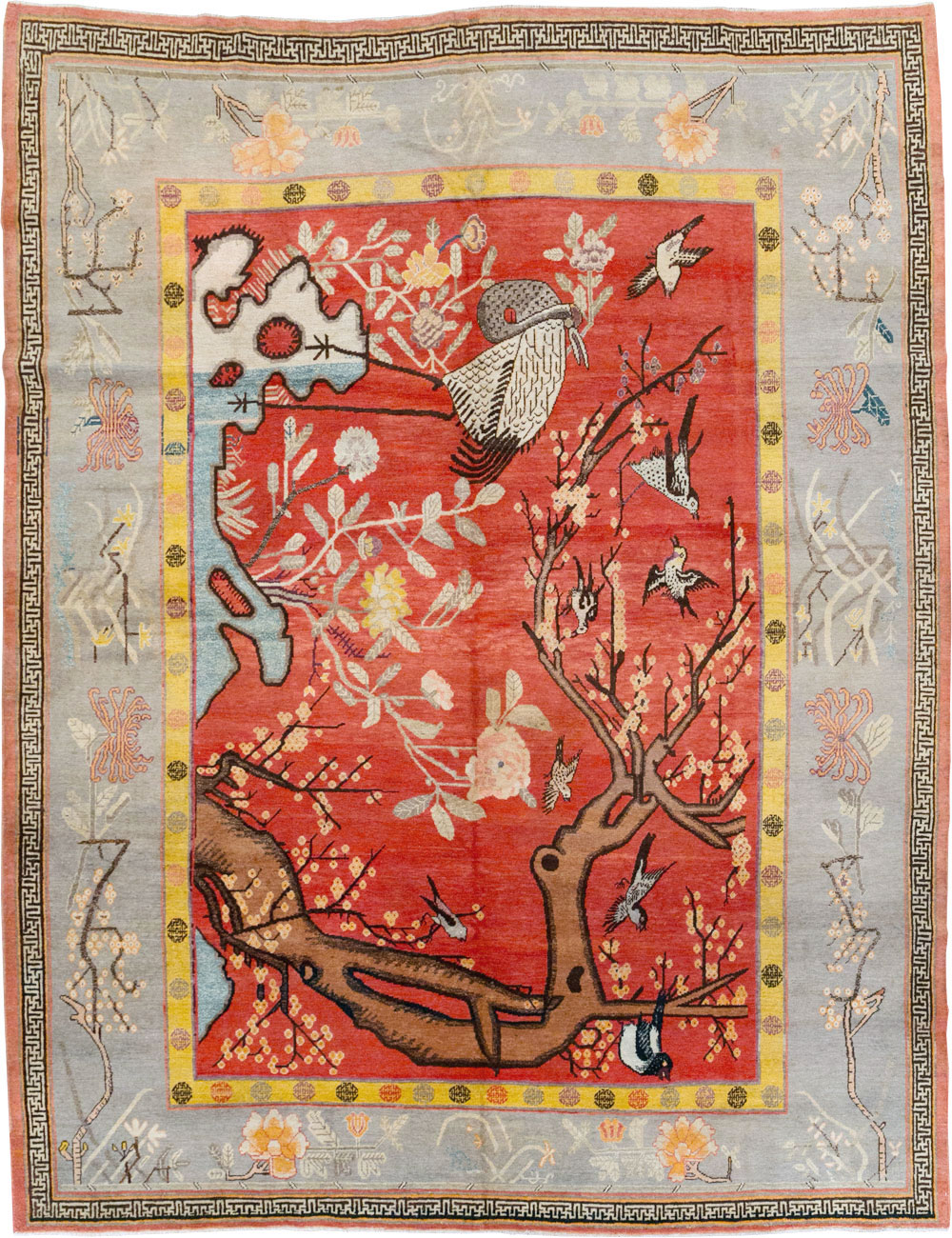 Antique East Turkestan Pictorial Khotan Small Room Size Carpet, No.31844 - Gsblank