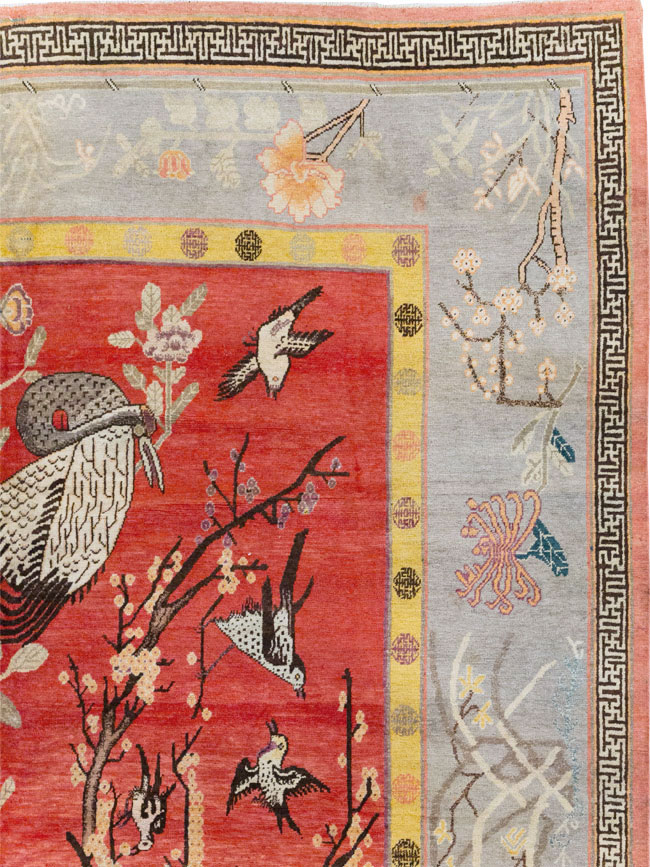 Antique East Turkestan Pictorial Khotan Small Room Size Carpet, No.31844 - Gsblank