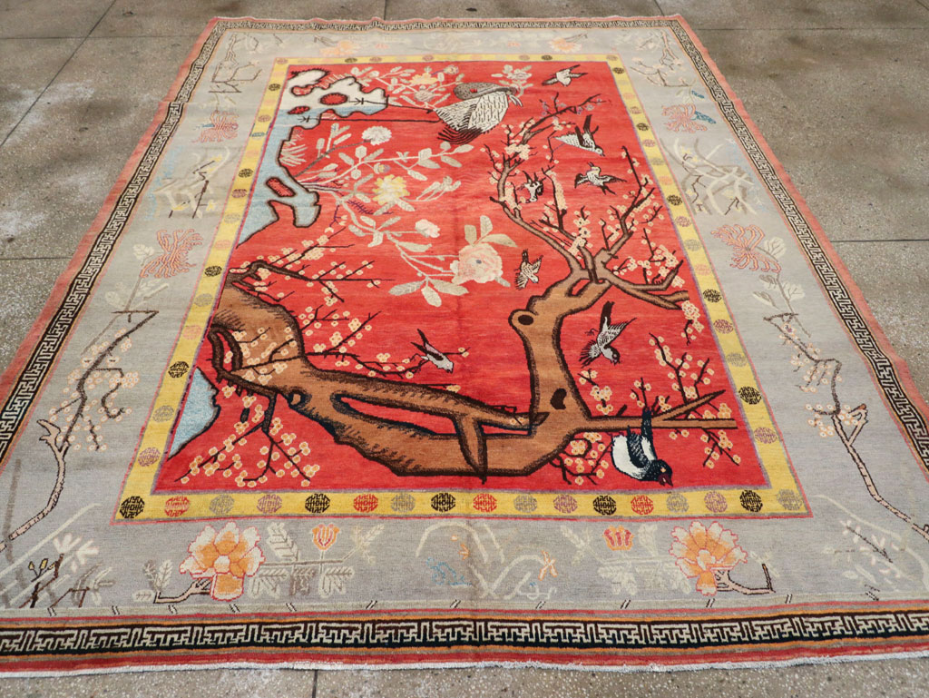 Antique East Turkestan Pictorial Khotan Small Room Size Carpet, No.31844 - Gsblank