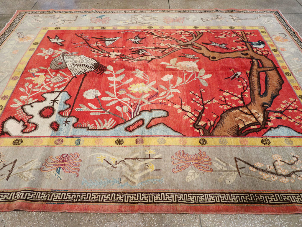 Antique East Turkestan Pictorial Khotan Small Room Size Carpet, No.31844 - Gsblank