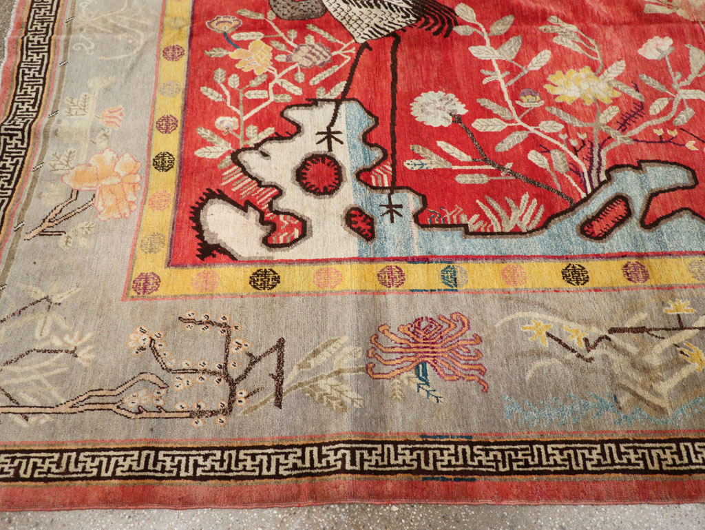 Antique East Turkestan Pictorial Khotan Small Room Size Carpet, No.31844 - Gsblank