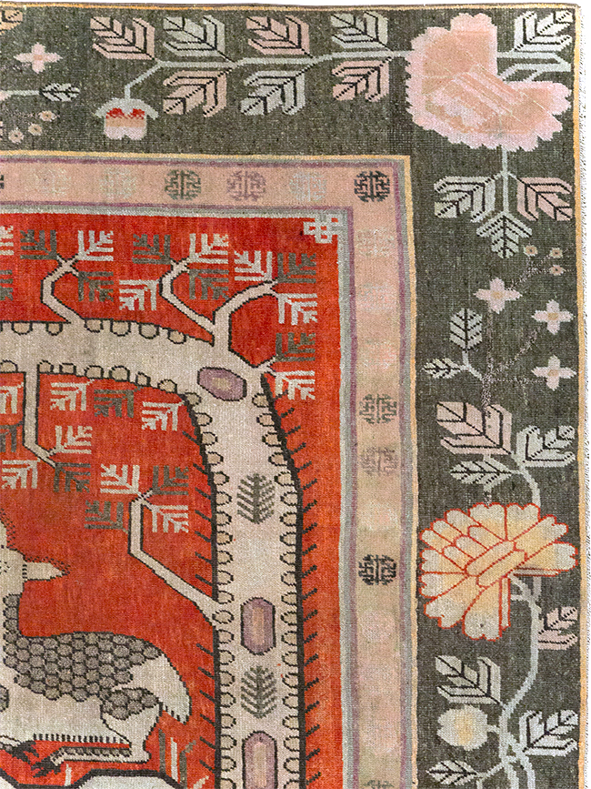 Vintage East Turkestan Khotan Pictorial Accent Carpet, No.31880 - Gsblank