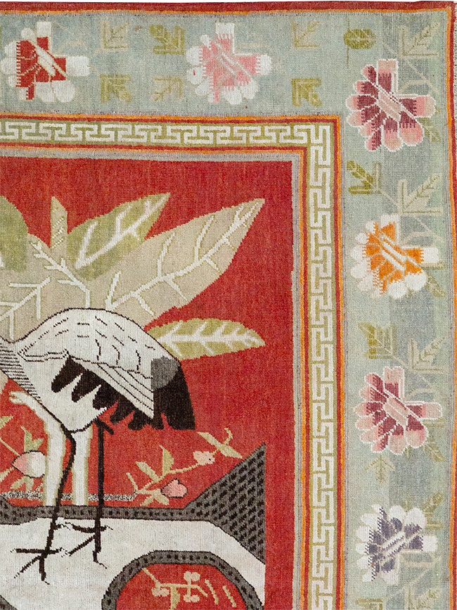 Antique East Turkestan Khotan Pictorial Accent Rug, No.31881 - Gsblank