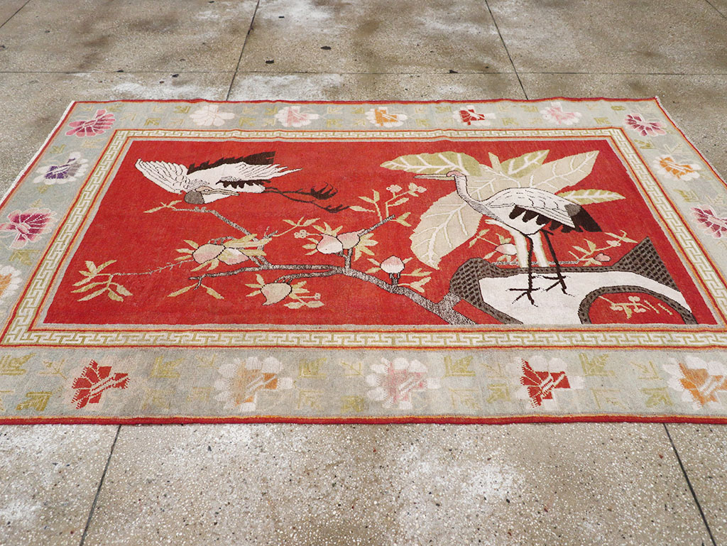 Antique East Turkestan Khotan Pictorial Accent Rug, No.31881 - Gsblank