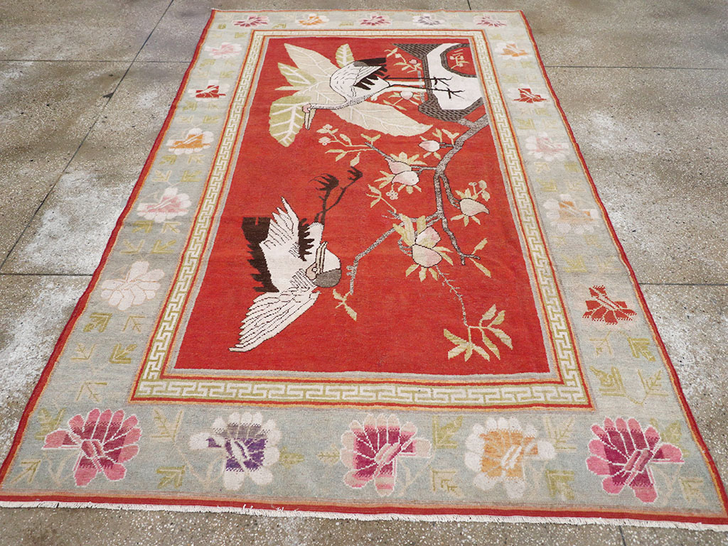 Antique East Turkestan Khotan Pictorial Accent Rug, No.31881 - Gsblank