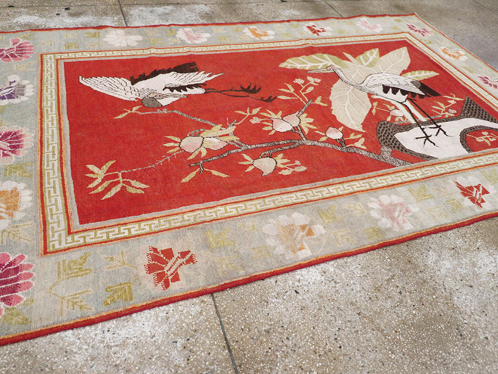 Antique East Turkestan Khotan Pictorial Accent Rug, No.31881 - Gsblank