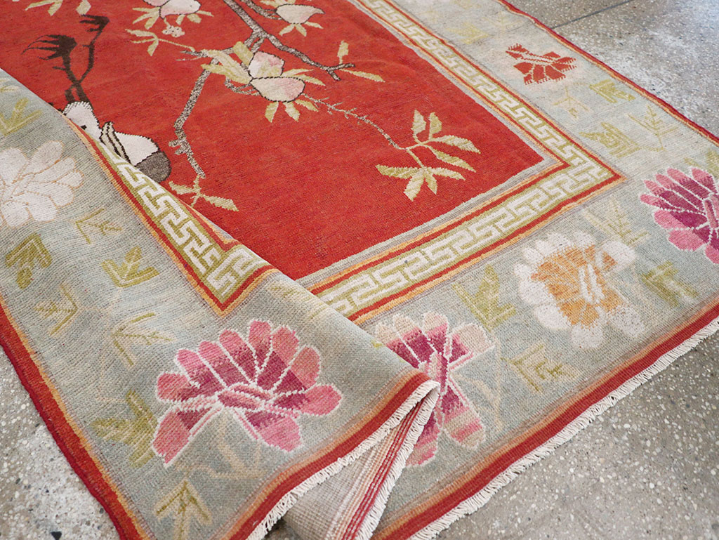 Antique East Turkestan Khotan Pictorial Accent Rug, No.31881 - Gsblank