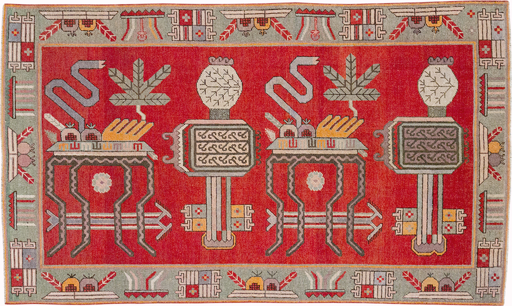 Antique East Turkestan Khotan Pictorial Accent Rug, No.31883 - Gsblank