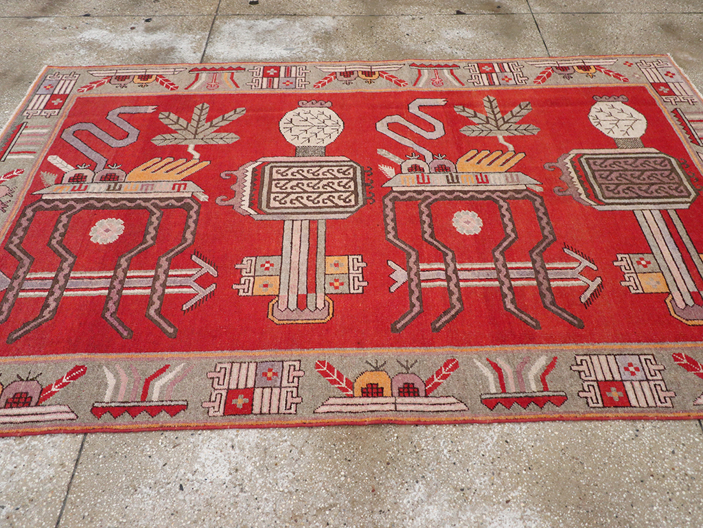 Antique East Turkestan Khotan Pictorial Accent Rug, No.31883 - Gsblank