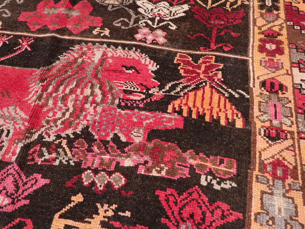 Vintage Turkish Anatolian Square Pictorial Accent Carpet, No.31908 - Gsblank