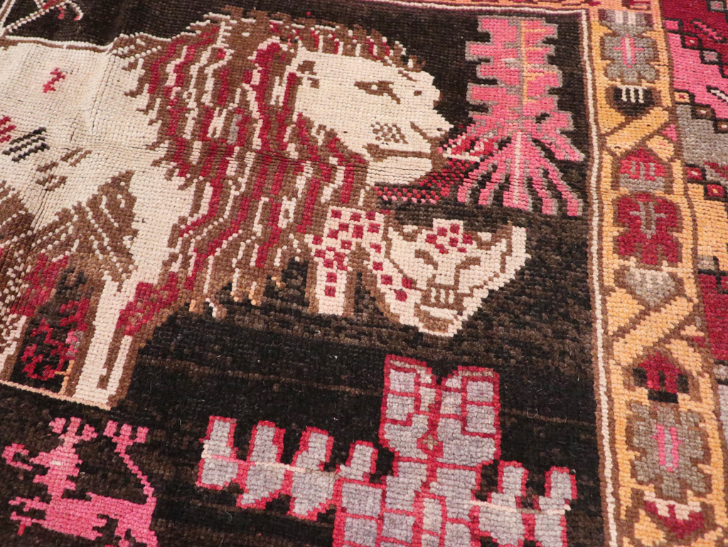 Vintage Turkish Anatolian Square Pictorial Accent Carpet, No.31908 - Gsblank