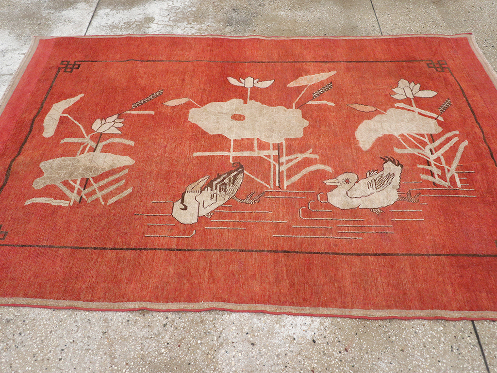 Antique East Turkestan Khotan Pictorial Accent Rug, No.31913 - Gsblank