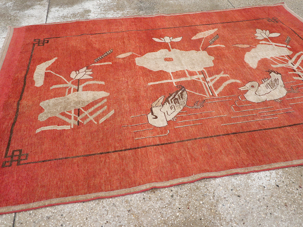 Antique East Turkestan Khotan Pictorial Accent Rug, No.31913 - Gsblank