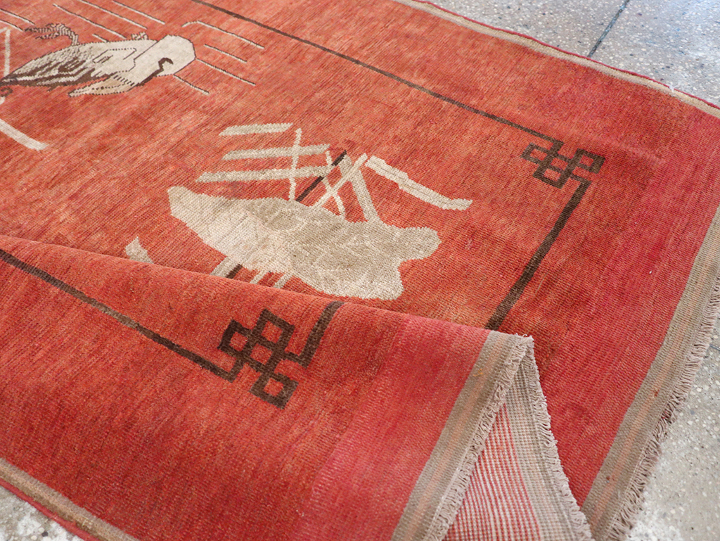 Antique East Turkestan Khotan Pictorial Accent Rug, No.31913 - Gsblank