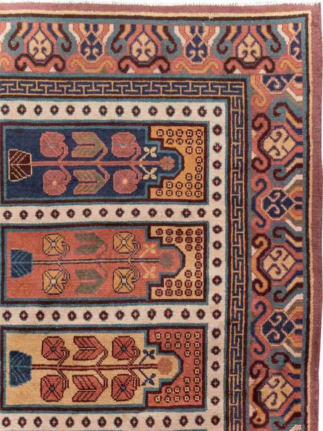Vintage East Turkestan Khotan Accent Carpet, No.31937 - Gsblank