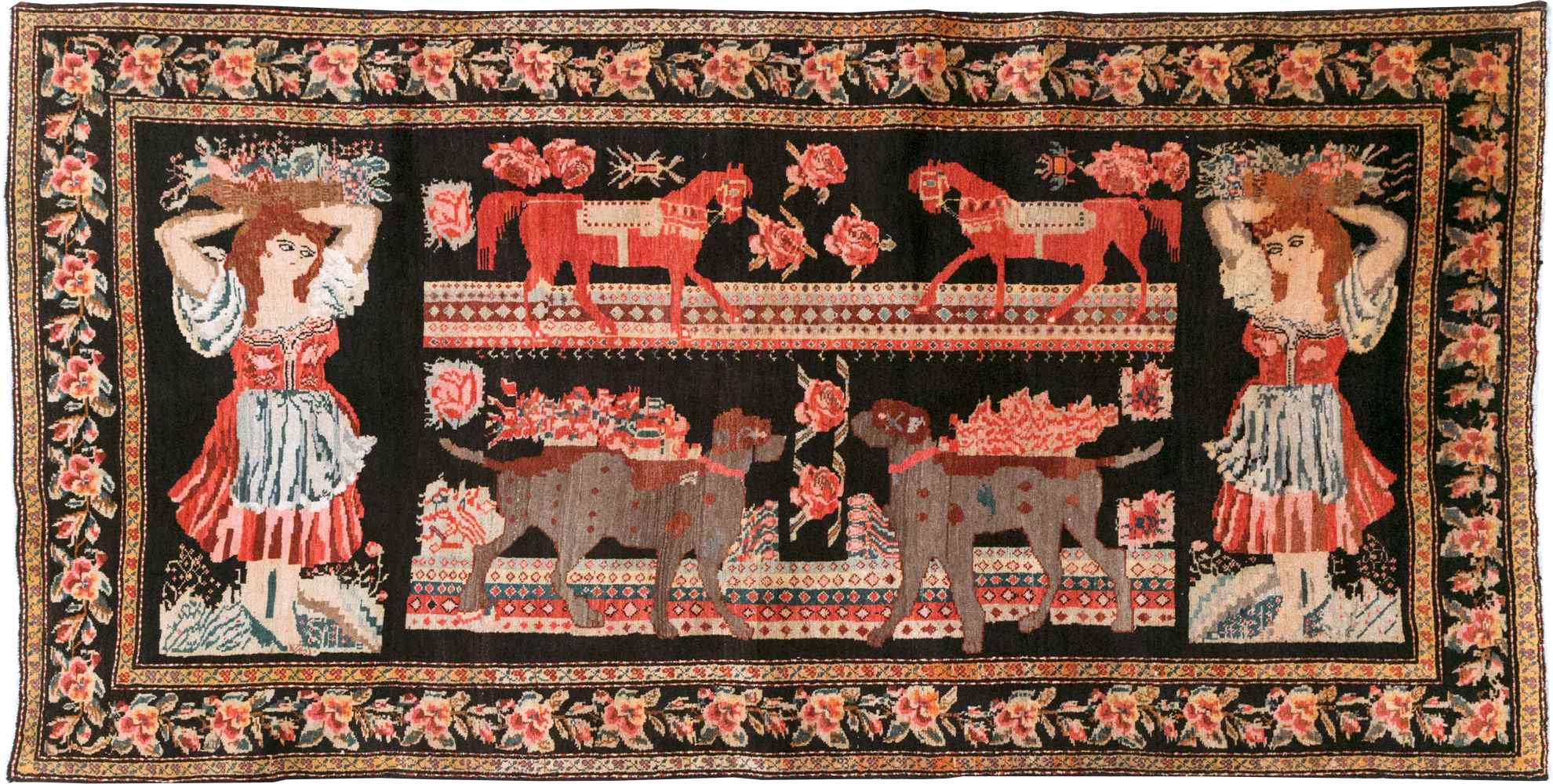 Vintage Pictorial Karabagh Rug, No.32009 - Gsblank