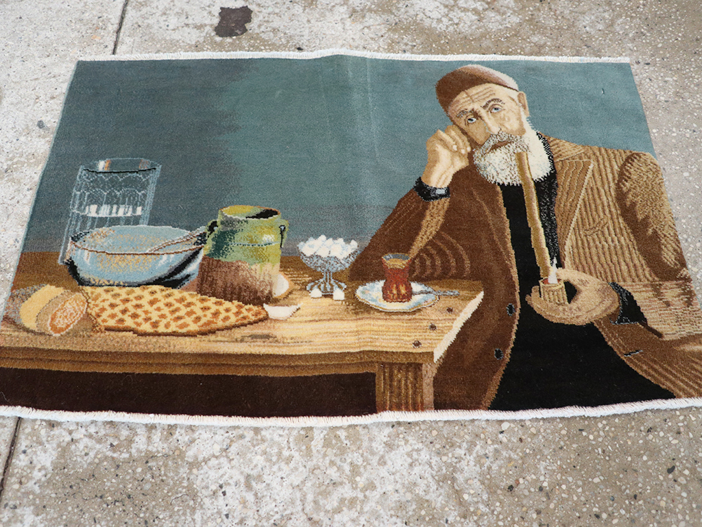 Vintage Persian Tabriz Pictorial Throw Rug, No.32035 - Gsblank