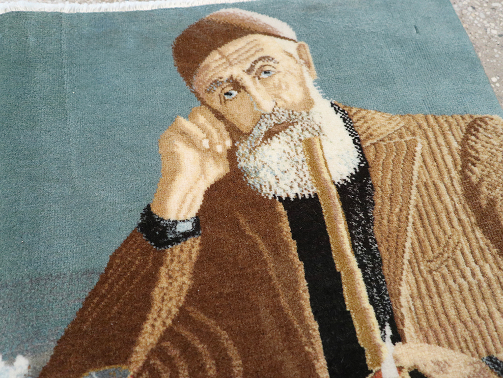 Vintage Persian Tabriz Pictorial Throw Rug, No.32035 - Gsblank