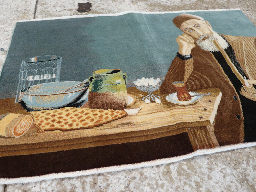 Vintage Persian Tabriz Pictorial Throw Rug, No.32035 - Gsblank