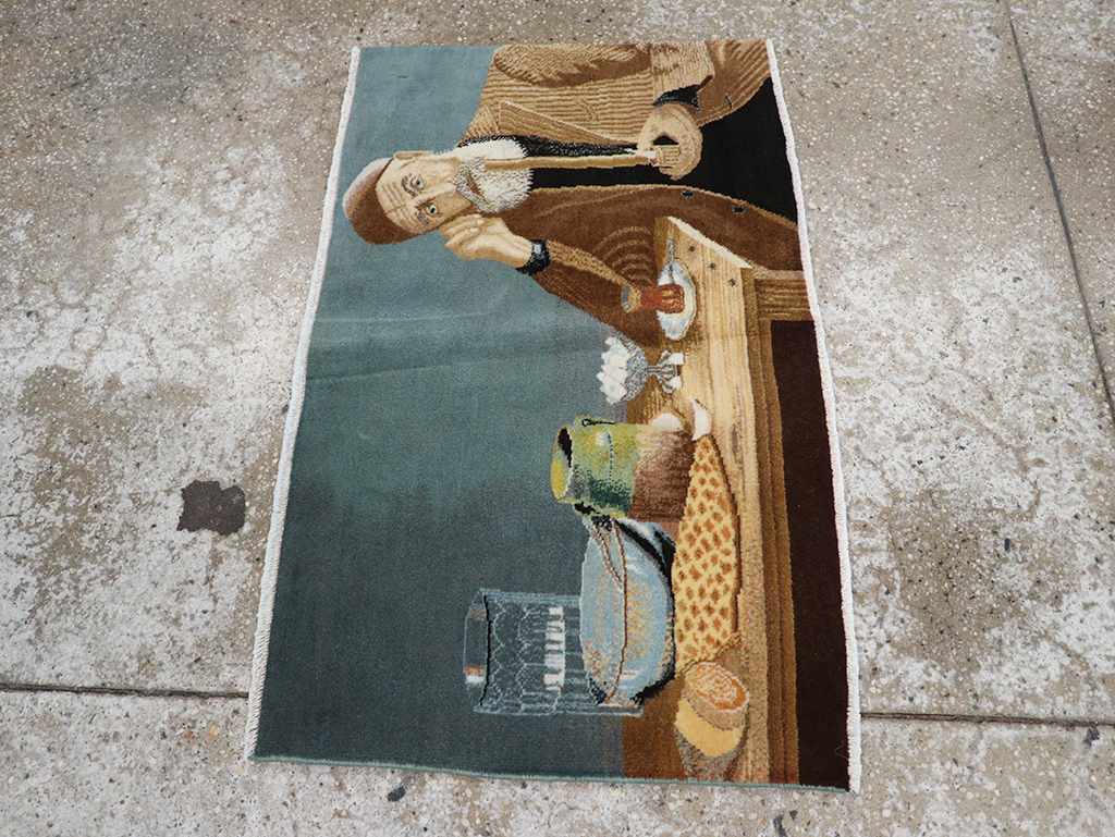 Vintage Persian Tabriz Pictorial Throw Rug, No.32035 - Gsblank