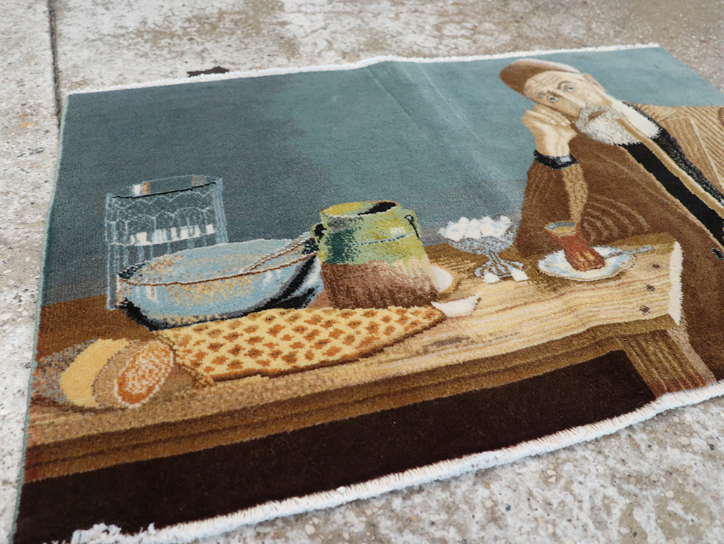 Vintage Persian Tabriz Pictorial Throw Rug, No.32035 - Gsblank