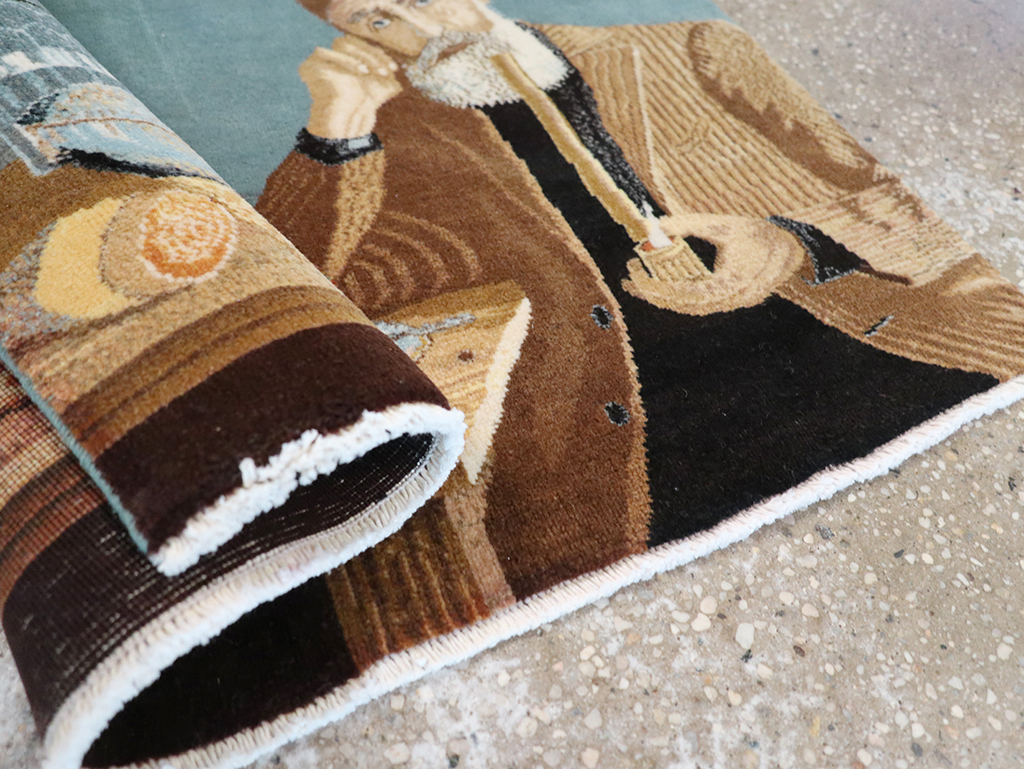 Vintage Persian Tabriz Pictorial Throw Rug, No.32035 - Gsblank