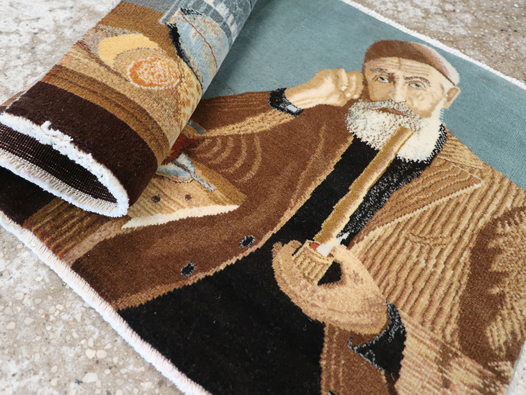 Vintage Persian Tabriz Pictorial Throw Rug, No.32035 - Gsblank