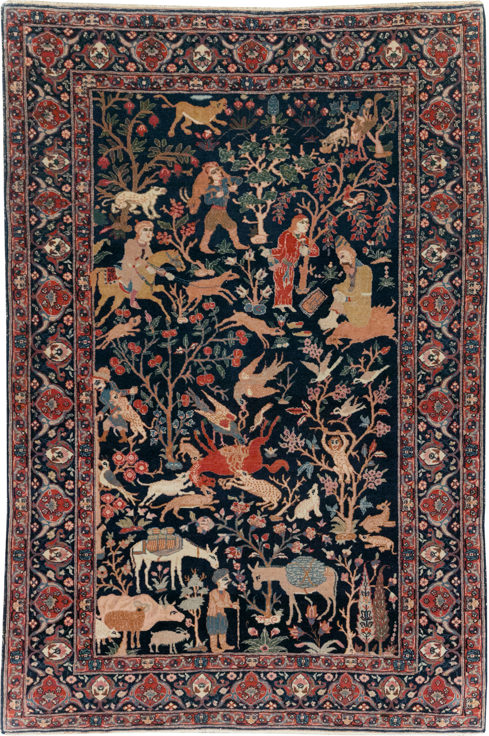 Antique Persian Tabriz Pictorial Accent Carpet, No.32075 - Gsblank