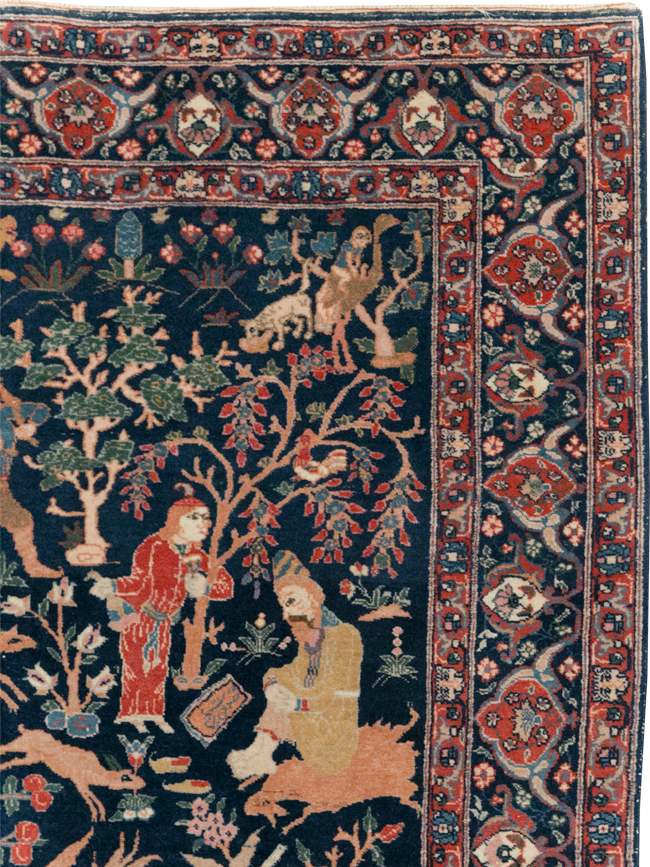 Antique Persian Tabriz Pictorial Accent Carpet, No.32075 - Gsblank