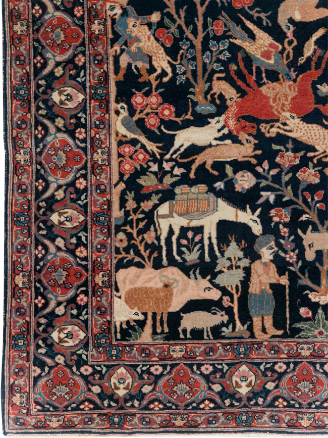 Antique Persian Tabriz Pictorial Accent Carpet, No.32075 - Gsblank