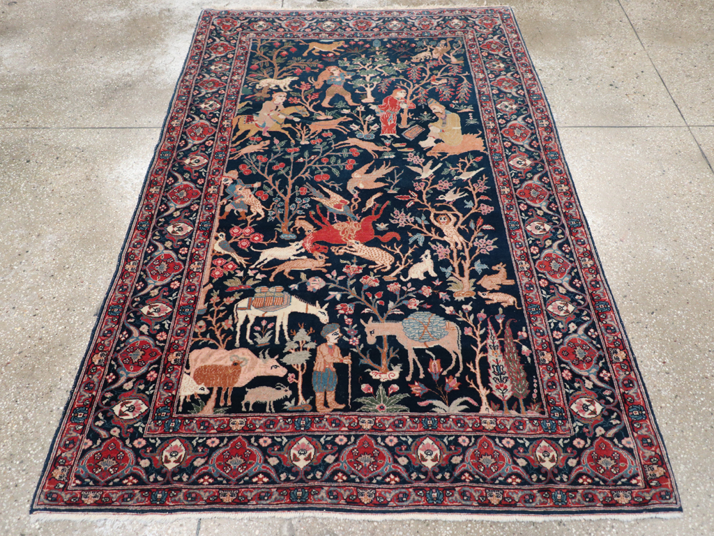 Antique Persian Tabriz Pictorial Accent Carpet, No.32075 - Gsblank